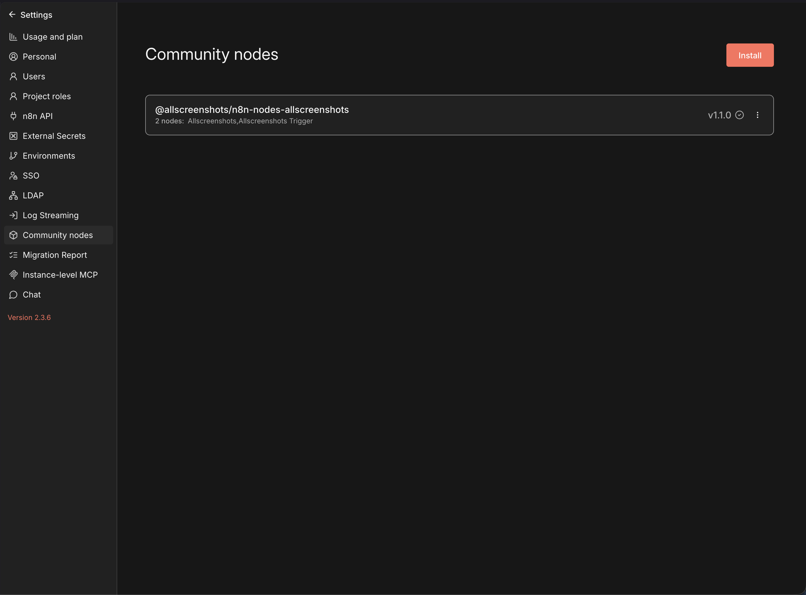 The installed AllScreenshots community node package